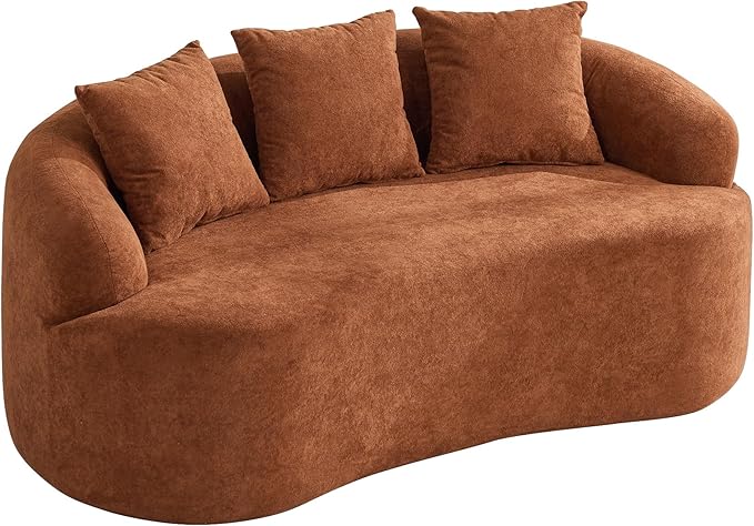 Abbrevi 65" Curved Loveseat Sofa, Deep Seat Love Seat Couches with 3 Throw Pillows, Modern 2 Seater Boneless Curved Couch, Compressed Floor Sofa for Living Room Small Spaces, No Assembly, Orange