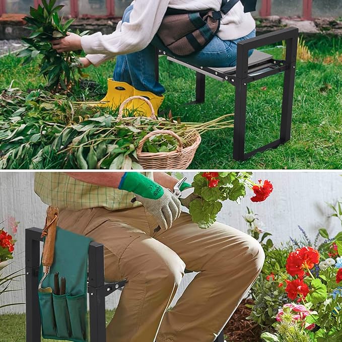 JAOTREL Garden Kneeler and Seat, Foldable Garden Stool 400lbs Heavy Duty, Protects Knees and Back, Ideal for Women, Men, and Seniors Gardeners, Large Size 19"x10.6"x18.5"