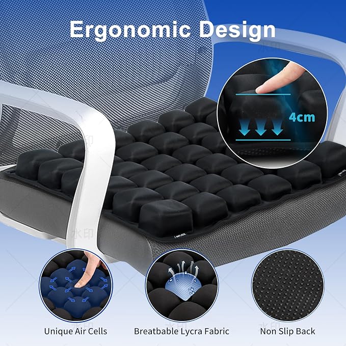 Sodurue Travel Cushion Airplane seat,Airplane seat Cushion for Long Flights,Press Type air Inflatable Wheelchair seat Cushion for Car,Office,Stadium,Ergonomic Comfort Support,Heavy Duty (49 Air Bag)