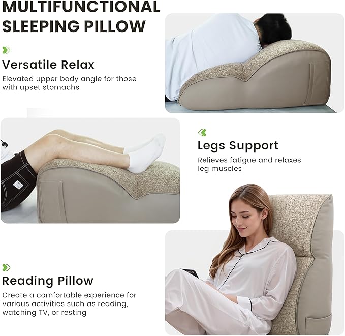 LELEFIDO Reading Pillow for Sitting in Bed, Back Support Pillow for Adults, Backrest Cushion with Lumbar Support for Reading, Gaming, Resting & Watching TV on Bed, Couch or Floor