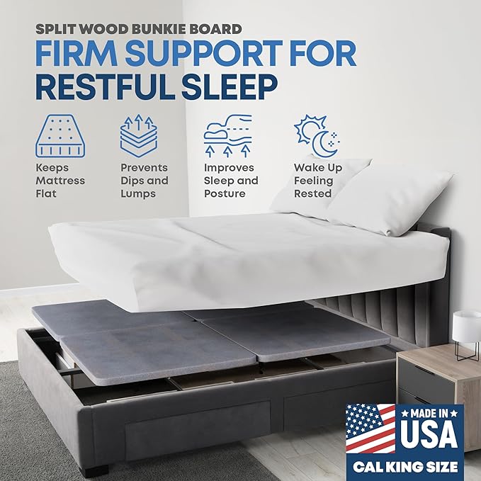 Greaton, Premium 38mm Split Wood Bunkie Board for California King Size Bed Frame - 4-Piece Under Mattress Support Board, Fully Assembled, Fabric Ventilation Cover - Replaces Wooden Slats or Box Spring