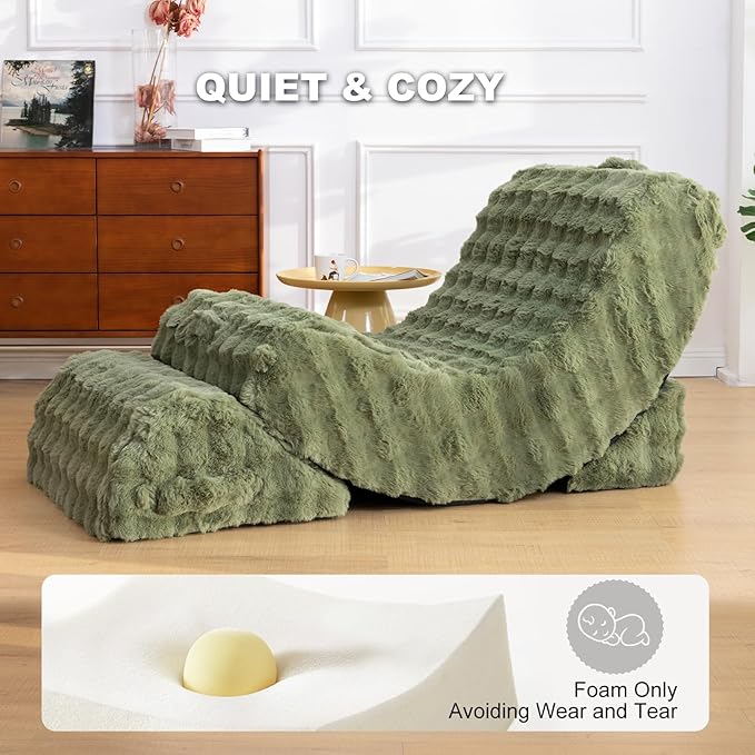 Gaint Bean Bag Chairs for Adults, Beanbag Lounge Filled with Memory Foam, Adjustable Angle, Velvet Fabric, with Detachable Footrest for Bedroom, Living Room and Nursery(Green)