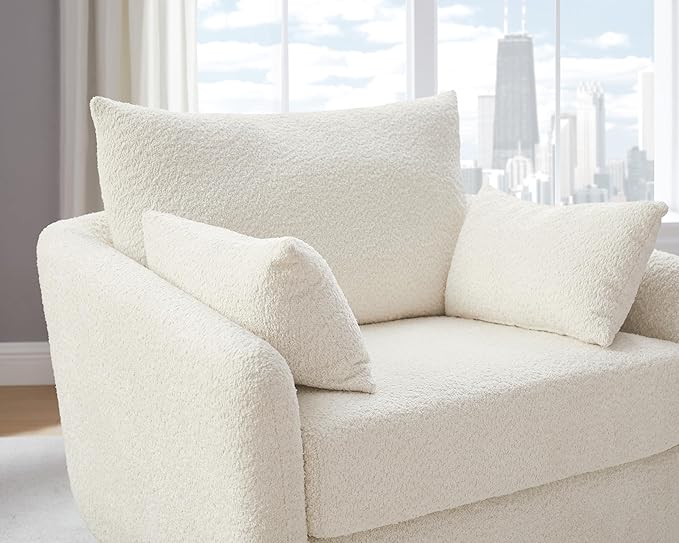 UNUQLIVCO 360° Swivel Accent Armchair Set of 2, 39.3" Oversized, Sherpa Boucle Fabric Sofa Chair with Removable Back & Arm Pillows, Swivel Chairs with Cozy Soft Padded, White