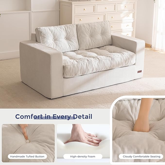 MAXYOYO Boneless Sofa Couch, Loveseat Sofa for Small Space, Tufted 2-Seater Floor Couch Bean Bag Chair for Living Room Bedroom Apartment, Sofa in a Box, No Assembly Needed, Grey