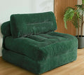 Kisoy Folding Sofa Bed, Convertible Sleeper Chair Couch Bed Faux Rabbit Fur for Adults, with Back Support Floor Couch Comfy Floor Sofa for Living Room Bedroom, Dark Green, Single