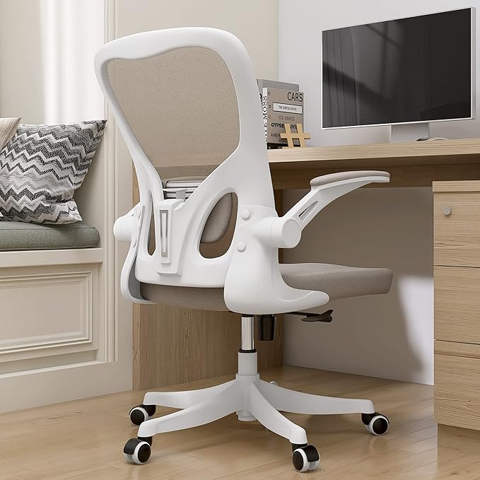 Monhey Office Chair Ergonomic Desk Chair with Lumbar Support&Headrest&Flip-up Arms Height Adjustable Rocking Swivel High Back Computer Chair Multi-Angle from 90° to 125° with 350LBS Capacity (01Khaki)