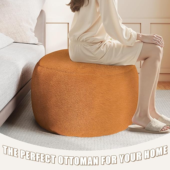 Gericco Round Pouf Ottoman Foot Rest, 29 X 18Inch Floor Poufs Footstool, A Round Modern Foam Filled Foot Stool for Living Room, Home, Nursery, Dorm, Outdoor (Orange, 29Inch)