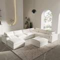 8 Seater Cloud Sectional Couch, Oversize Modular Sofa, Modern Comfy Cloud Sofa with Storage Ottomans, Covers Removable, Convertible Sleeper Couch for Living Room Apartment (White, Linen Fabric)