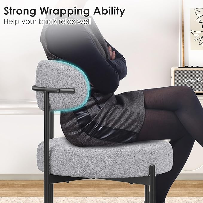 Farini Dining Chairs Set of 4,Mid-Century Modern Kitchen Chair Curved Backrest Round Upholstered Sherpa Dining Chairs with Metal Legs,Grey