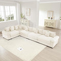 KEIKI 146" L-Shaped Oversized Corduroy Modular Cloud Sectional Sofa with High-Density Foam Cushion, Extra-Thick Armrest, Convertible 5-Seater Fluffy Corner Couch with 18 Pillow, for Living Room, Beige