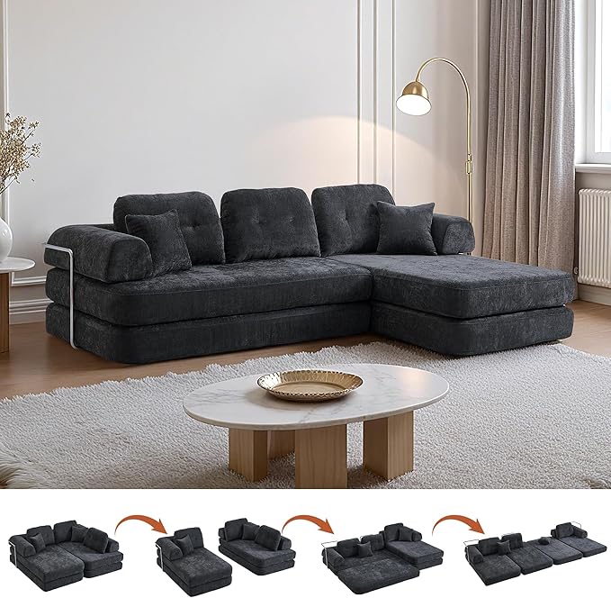 KEIKI 104" Modern Sectional Modular Sofa Bed with Chaise,Enhanced Frame Stability,Compressed Memory Foam Couch for Living Room Bedroom