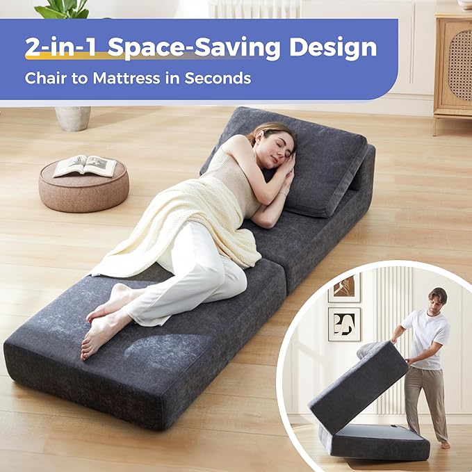 8 Inch Thick Freestanding Folding Sofa Bed for Adults,Convertible Fold Out Sleeper Chair with Back Pillow, Lazy Couch for Living Room/Bedroom/Guest Use/Home Office/Apartment