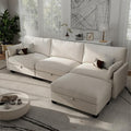 Modular Sectional L Shaped Sofa Couches for Living Room, Cloud Couch with Storage Ottoman, Comfy Chenille Sofa with Pillow, Beige