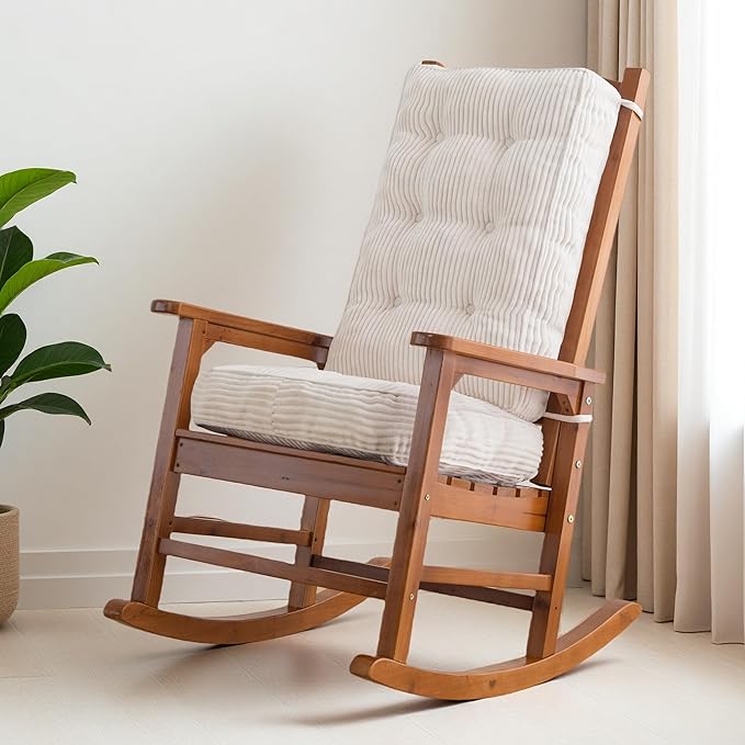HIGOGOGO Rocking Chair Cushion with Corduroy Cover (Without Chair), 46 x 18 Inch Supportive Cushion, Overstuffed Chair Cushion,Beige