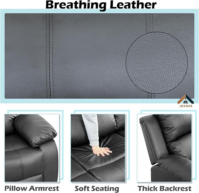JBXBER Manual Recliner Sofa Set for Living Room, Leather Reclining Sofa Sets, Faux Leather Couch Set with Cup Holders, Drop-Down Table and Storage Console(Sofa,Black)