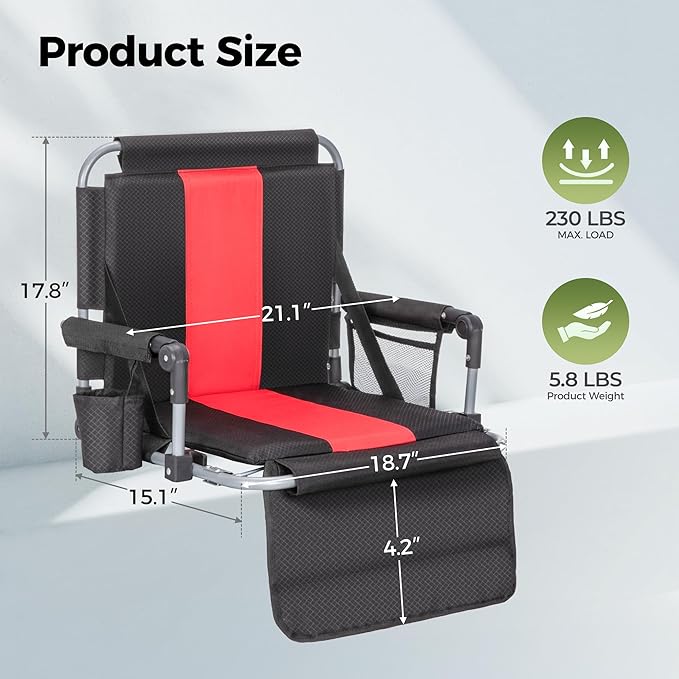 ALPHA CAMP Stadium Seat Chair for Bleachers with Back & Arm Rest
