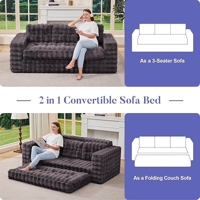 Hobestluk 3-Seater Sofa Boneless Couch with Tufted Button Design 2 in 1 Comfy Cloud Couch Oversized Sofa for Living Room Bedroom Apartment or Office (Dark Grey, 3 Seater)