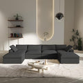 U-Shaped Cloud Sectional Couch, Oversize Modular Sofa, Modern Comfy Cloud Sofa with Storage Ottomans, Covers Removable, Convertible Sleeper Couch for Living Room Apartment (Black, Linen Fabric)