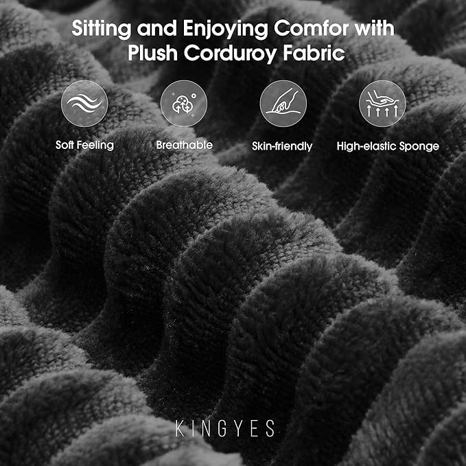 KINGYES 135'' Modular Sectional U Shaped Sofa, Upholstered Corduroy Boneless Couch Cloud Couch for Living Room, Black