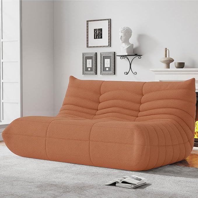 Bean Bag Chairs for Adults, Memory Foam Couch Loveseat Sofa Chair, Soft Teddy Material Cozy Comfy Reading Nook Chairs, Floor Chair for Living Room Bedroom Office(Orange)
