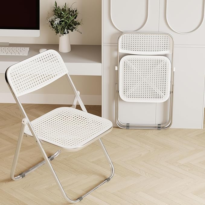 Folding Chairs, 300lb Capacity Steel Frame, Foldable for Indoor Outdoor Party,2-Pack,White