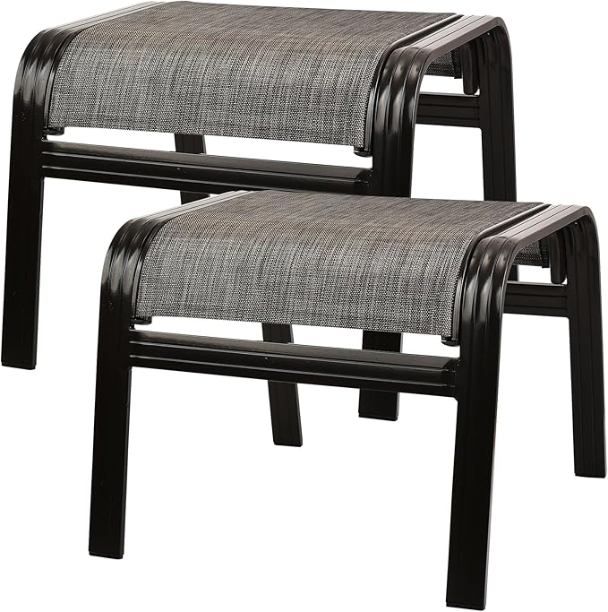 Deguifei Patio Outdoor Ottoman Footstools Assembled Aluminum Footrest Side Table Small Chairs Patio Ottoman 2 Set Brown