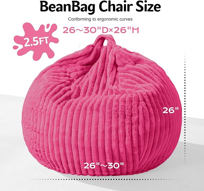 Homguava 2FT Bean Bag Chair, 2' Small Bean Bags with Memory Foam Filled, Beanbag Chairs with Machine Washable Cover Dutch Corded Plush Cover for Classroom,Living Room,Bedroom-Pink