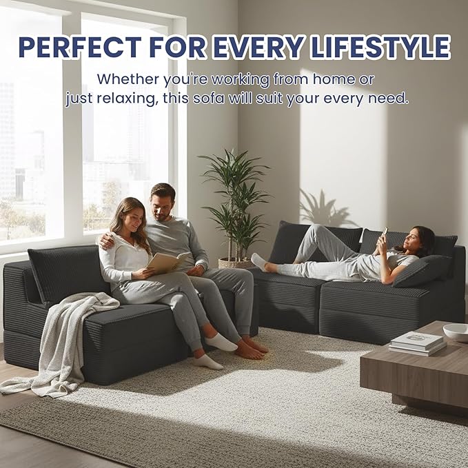 Convertible Sofa Bed, Fold Out Chair with Pillow, Versatile Floor Couch with Back Support, Portable Chair Bed Comfy Floor Lounge Sofa for Living Room Bedroom Guest Room, Grey