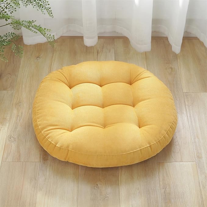 SK Studio Meditation Floor Pillow, Large Floor Cushions, Round Floor Cushion Seating for Adults Kids, Classroom Furniture Floor Pillow for Yoga Living Room, Yellow, 13" W x 13" L (Pack of 1)