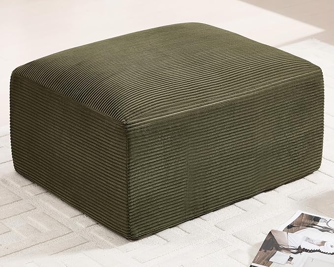 108” U-Shaped Sectional Sofa Couch with High-Seat, Corduroy Modular Cloud Sofa with Chaise ‌and Ottoman, Modern Couches for Living Room, No Assembly Require, Green