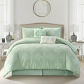 Grand Avenue 6 Piece Cotton Sage Comforter Set, California King Size Jacquard Bedding Set, All Season Geometric Bedding, Matching Pillows, Shams, Bed Skirt