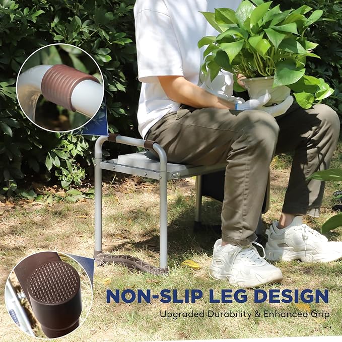 Tovve Upgraded Garden Kneeler and Seat with Thicken & Widen Soft Kneeling Pad, Heavy-Duty Foldable Garden Stool with Large Garden Tool Bag, Portable Garden Bench Gardening Gifts for Women, Seniors