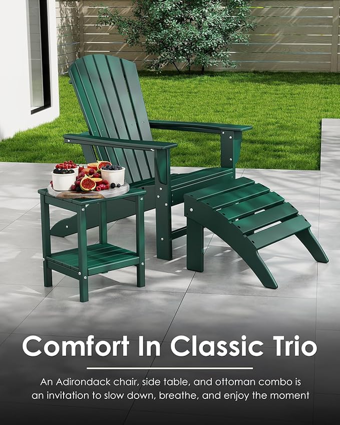 GREENVINES Adirondack Chair | HDPE Plastic | Oversized Fire Pit Chairs | All Weather | Forest | Poly Lumber | for Outdoor Deck Backyard Patio Garden