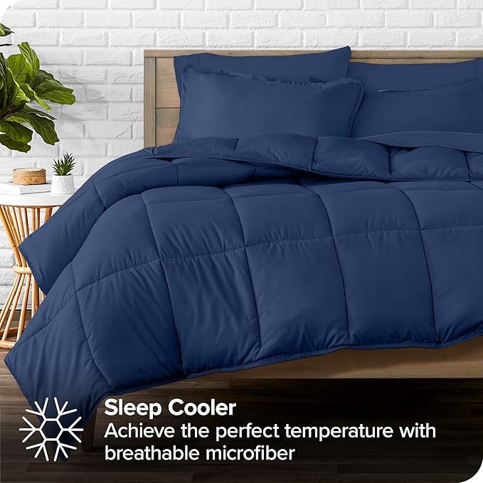 Bare Home Bed-in-A-Bag 7 Piece Comforter & Sheet Set - King - Goose Down Alternative - Ultra-Soft 1800 Premium - Bed Set (King, Dark Blue/Dark Blue)