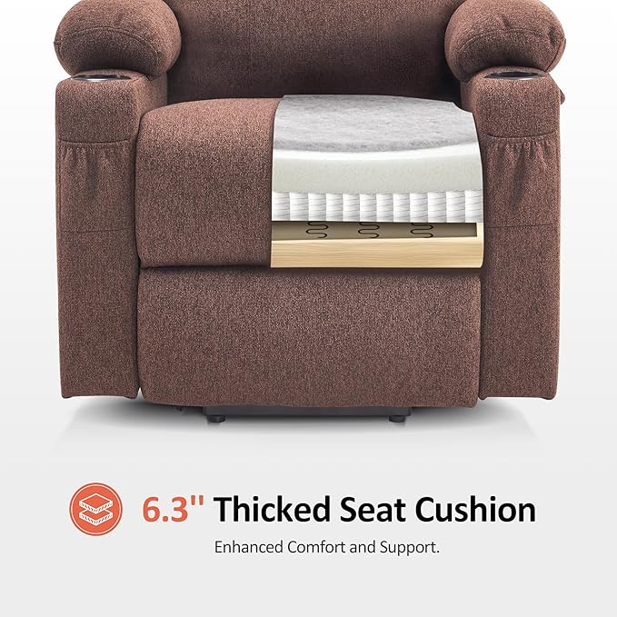 MCombo Power Lift Recliner Chair for Elderly, Lift Chair with Heat and Massage, FSC Certified, USB&Type C Ports, Cup Holders, Fabric 7040 (Medium,Coffee)