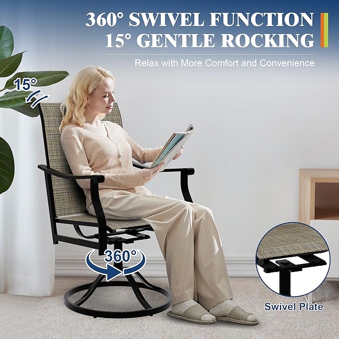 Outdoor Swivel Dining Chairs with Textilene Breathable Back, Swivel Patio Dining Chairs Set of 2, SwivelPatio SlingChairs Set for Poolside Lawn Garde