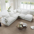 Lopzeho Oversized Cloud Modular Sectional Sofa, Comfy Down Filled Cloud Couch with Removable Cover, L Shaped 4 Seat Couch with Ottoman, Deep Seat Sectional Couches for Living Room, Cream White