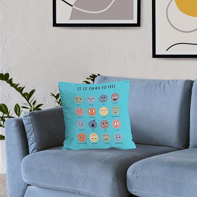 Nogrit Counseling Office Must Haves Pink Pillow Cover, Calming Corner, Mental Health Pillowcase Decor for Home Kids,Mental Health Counselor Gifts, Calming Corner Pillow Covers 18x18 Cyan