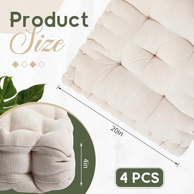 Jerify Floor Pillow Cushions 22 x 22 Inch Round Square Large Meditation Floor Pillow for Classroom Adult Meditation Picnic Party Cushion for Seating Gift Christmas(Scalloped Edge,Ivory White,4 Pcs)