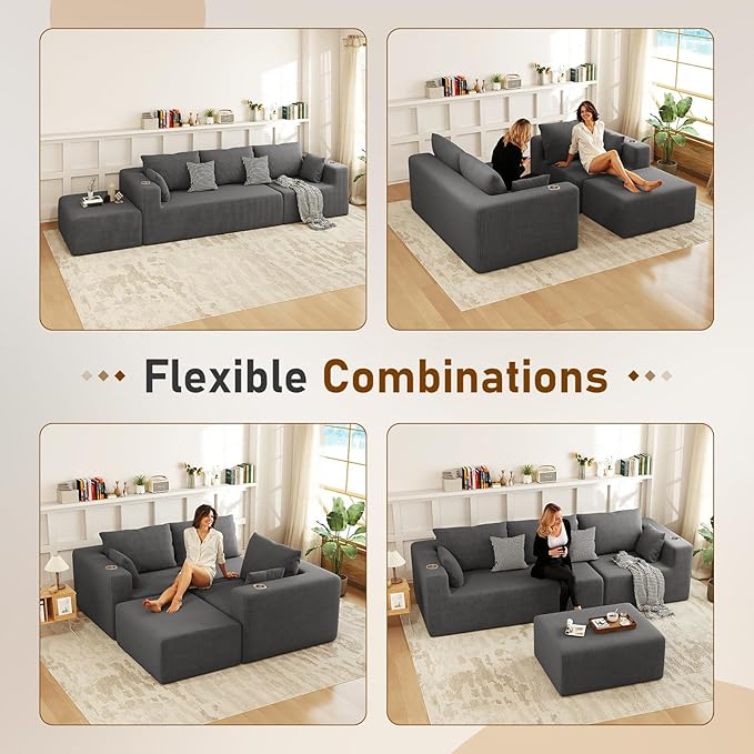 Furnimart 41" Big Oversized Ottoman for Modular Sectional Sofa Bed, Modern Boneless Large Ottoman Compression Footstool Cloud Couches for Living Room, No Assembly Corduroy Dark Grey