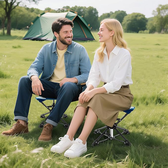 GYMAX 360° Swivel Camping Stool, Portable Folding Stool Seat with Carry Bag, Collapsible & Lightweight for Outdoor Fishing Backpacking Hunting Hiking Travel