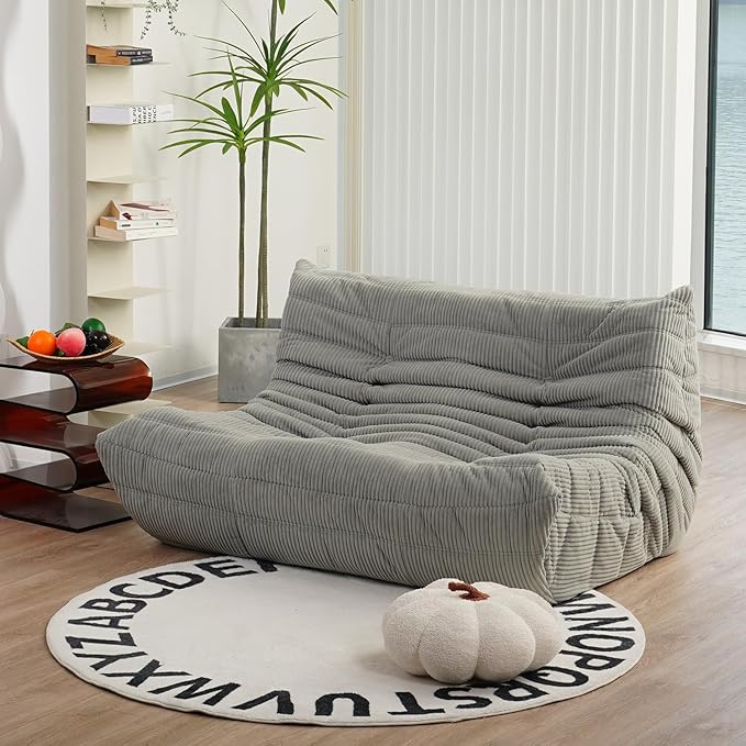 N&V Fireside Loveseat, Mid Century Armless Twin Size Floor Sofa, Soft Premium Corduroy Floor Lounge Chair, Foam Sofa Accent Chair for Living Room Bedroom and Office, Harbour Grey