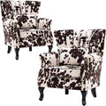 DM Furniture Cow Print Accent Chairs Set of 2 with Arm Comfy Velvet Living Room Chair Mid-Century Modern Wingback Side Chair Single Sofa Couch for Bedroom Guest Room