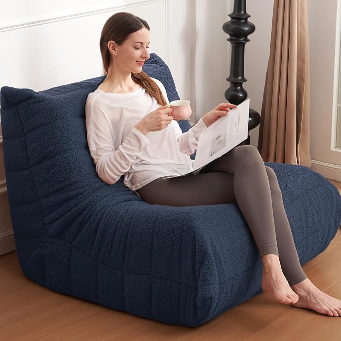 Bean Bag Chair Big Sofa Beanbag Chair for Adults Fireside Chair Bean Bag Lounger with Memory Foam Filled for Home,Apartment or Gaming Venue (Blue Teddy)