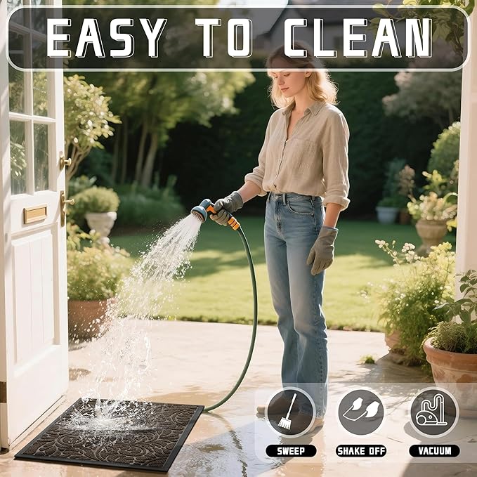 Yimobra Large Door Mat Outside Entrance 36x24, Waterproof Sturdy Outdoor Mats for Front Door, Heavy Duty Non-Slip Doormat for Garage Patio Entryway Indoor, Easy Clean, Coffee