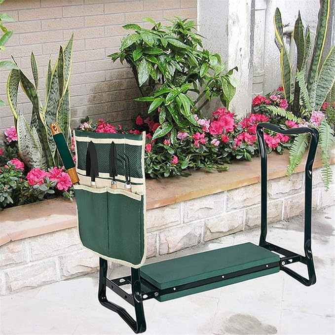 TINVHY Foldable Garden Kneeler and Seat Heavy Duty Gardening Bench Soft Cushion Seat with Tool Pouch and Kneeling Pad