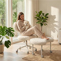 Tomofcessn Cross Legged Chair with Footrest, Plus Size Criss Cross Office Chair, Memory Foam Cushion, Armless Swivel Desk Chair with Wheels, Active Sitting for Home Office,Artificial Rabbit Fur