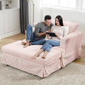 Indoor Chaise Lounge Chair with Ottoman, Comfy Faux Fur Plush Corduroy Lounge Sofa, Modern Cloud Couch Chair with Wide Armrests (Pink (No Storage))