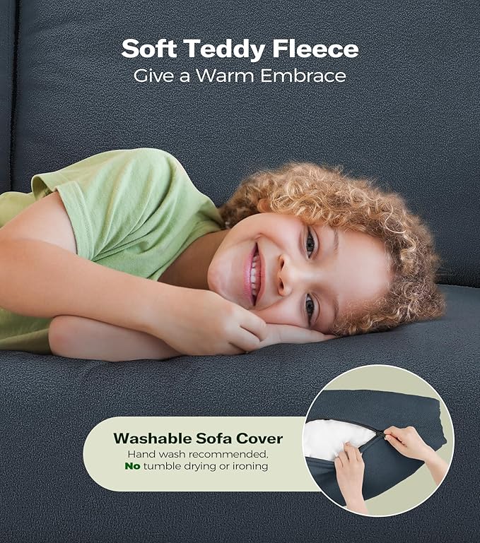83" Couches for Living Room, Comfy Sofas for Living Room, Teddy Sofa Couch, Tool-Free Setup Loveseat Sofa, All-Wood Love Seat Couches, Small Couch 2 Pillows Included, Slate Blue