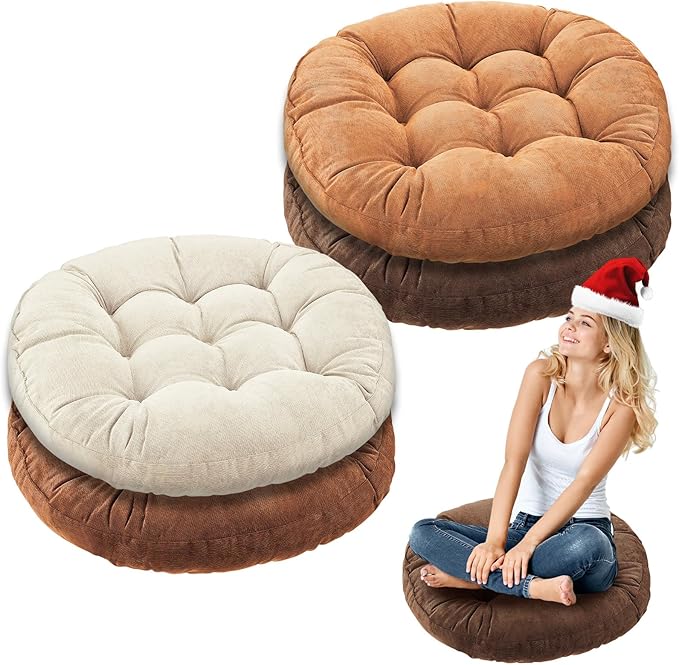 Jerify Floor Pillow Cushions 22 x 22 Inch Round Square Large Meditation Floor Pillow for Classroom Adult Meditation Picnic Party Cushion for Seating Gift Christmas(Round,Brown,4 Pcs)